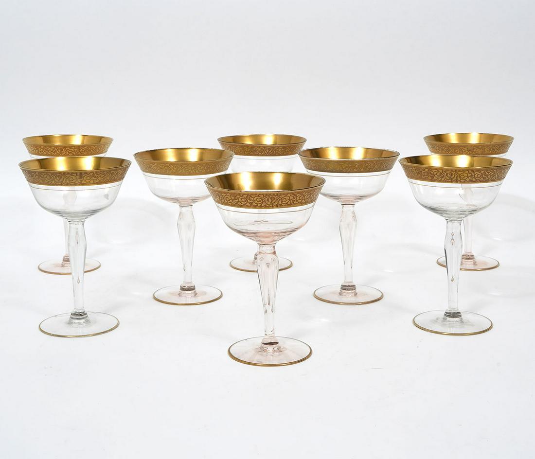 8 Cocktail 'Rambler Rose' Tiffin Gold Rim Glasses (1 of 5)