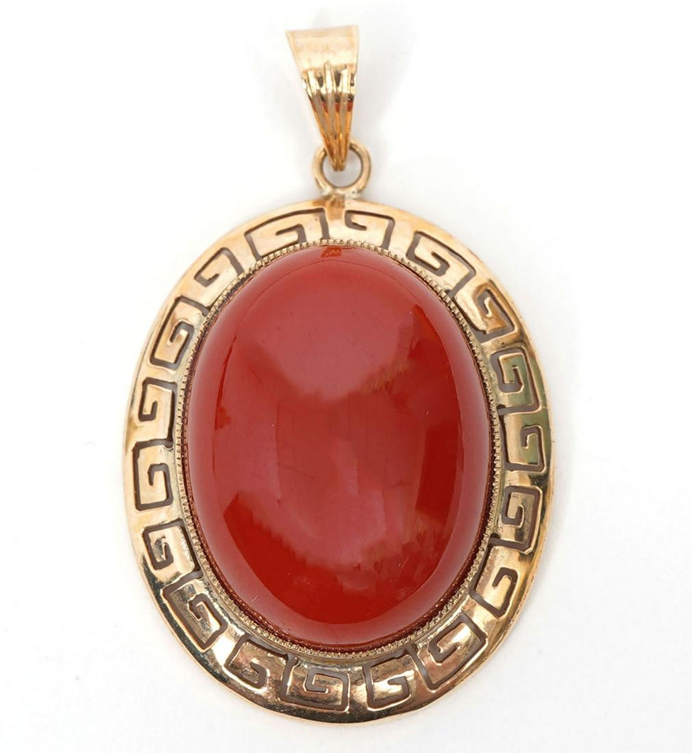 Ox Blood Coral 18K Greek Key Frame Pendent (1 of 4)