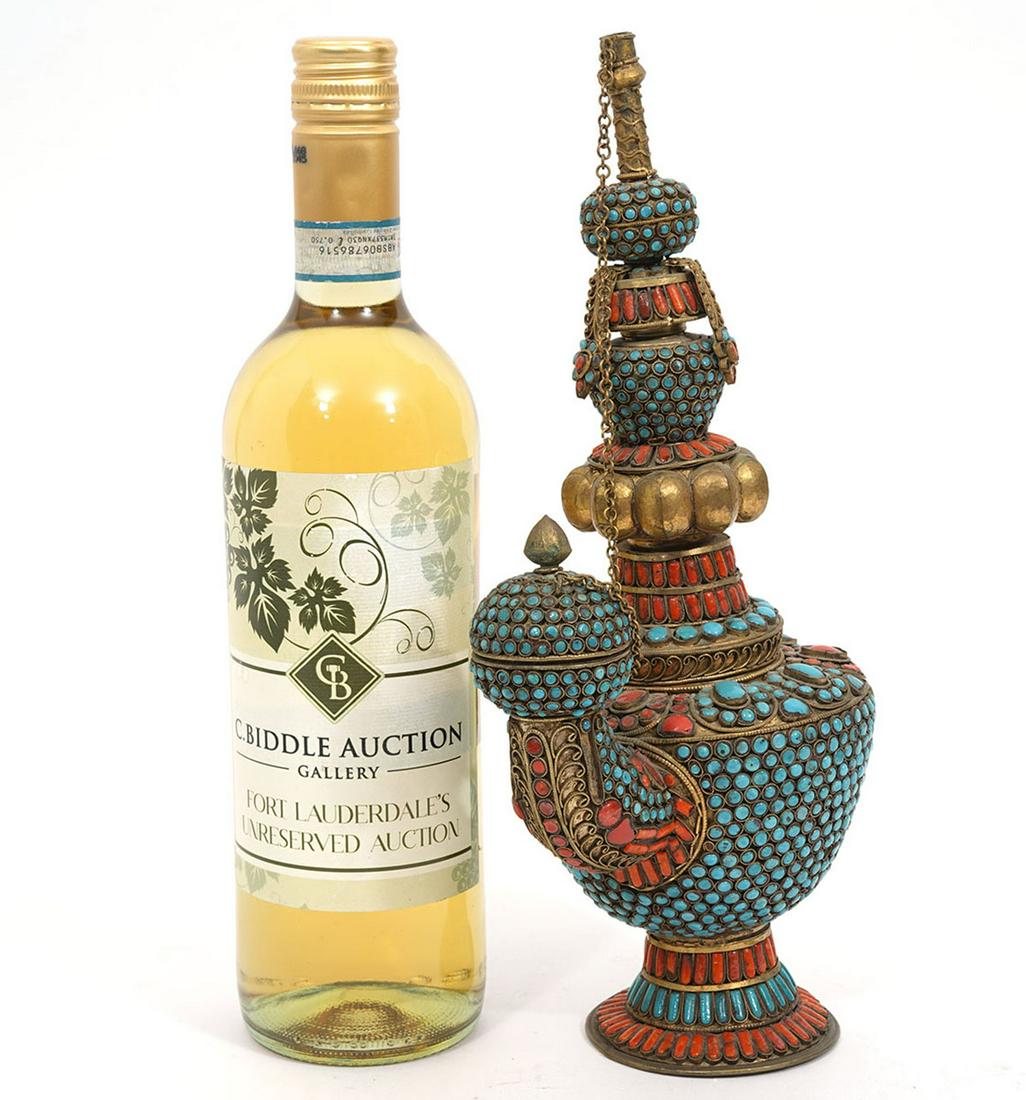 Himalayan Brass Turquoise and Coral Oil Lamp (1 of 10)