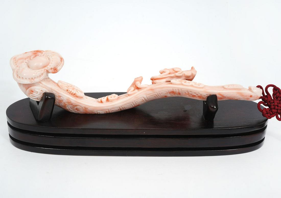 Chinese Hand-Carved Coral Scepter on Stand (1 of 8)