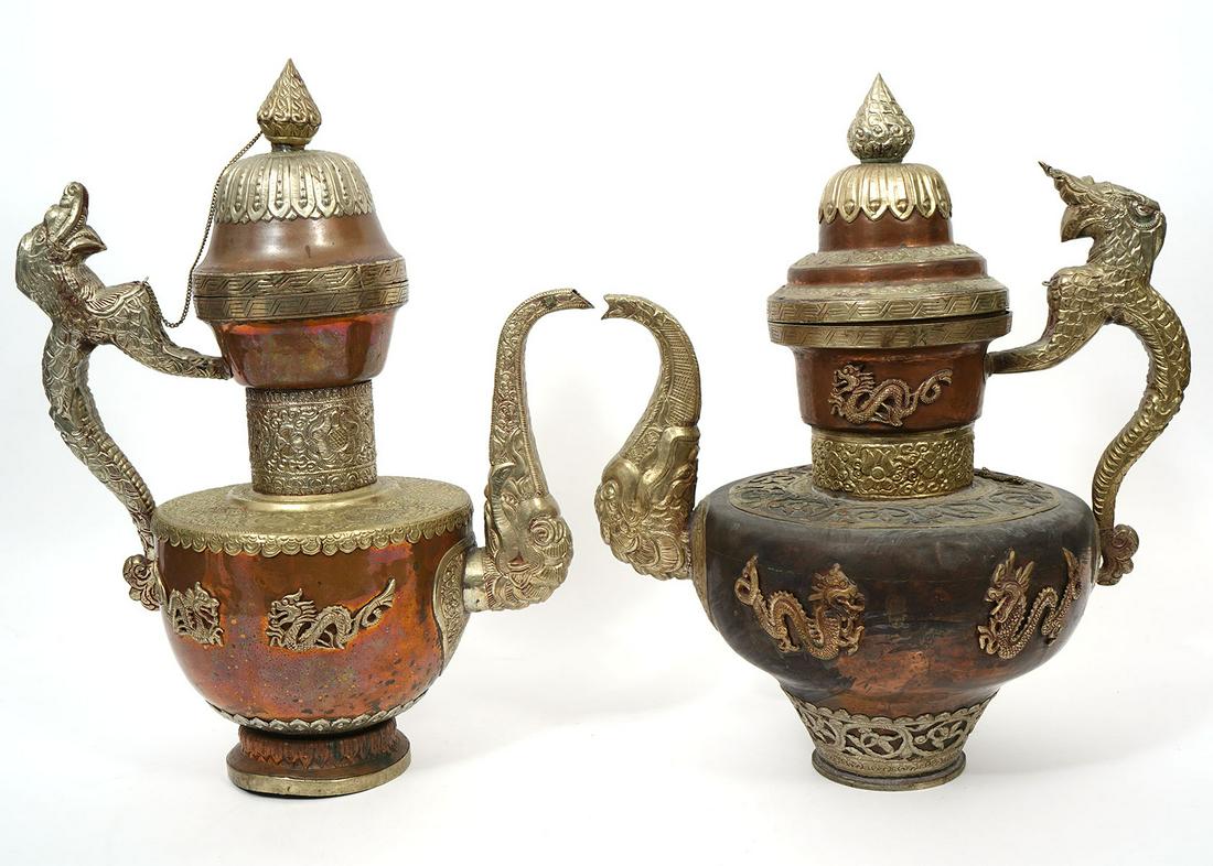 2 Vintage Middle Eastern Copper & Silver Pitchers (1 of 9)