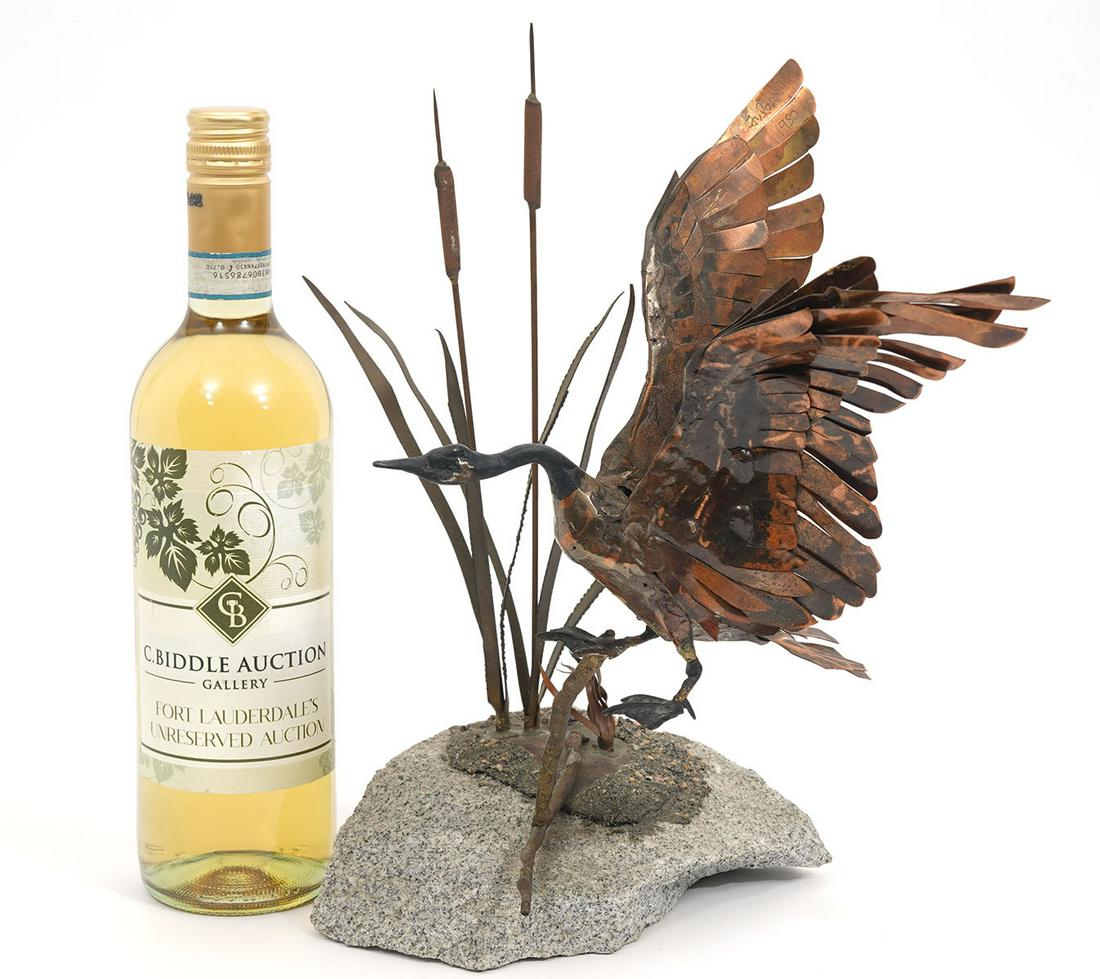 Del Filardi Signed Sculpture Metal Goose in Flight (1 of 8)