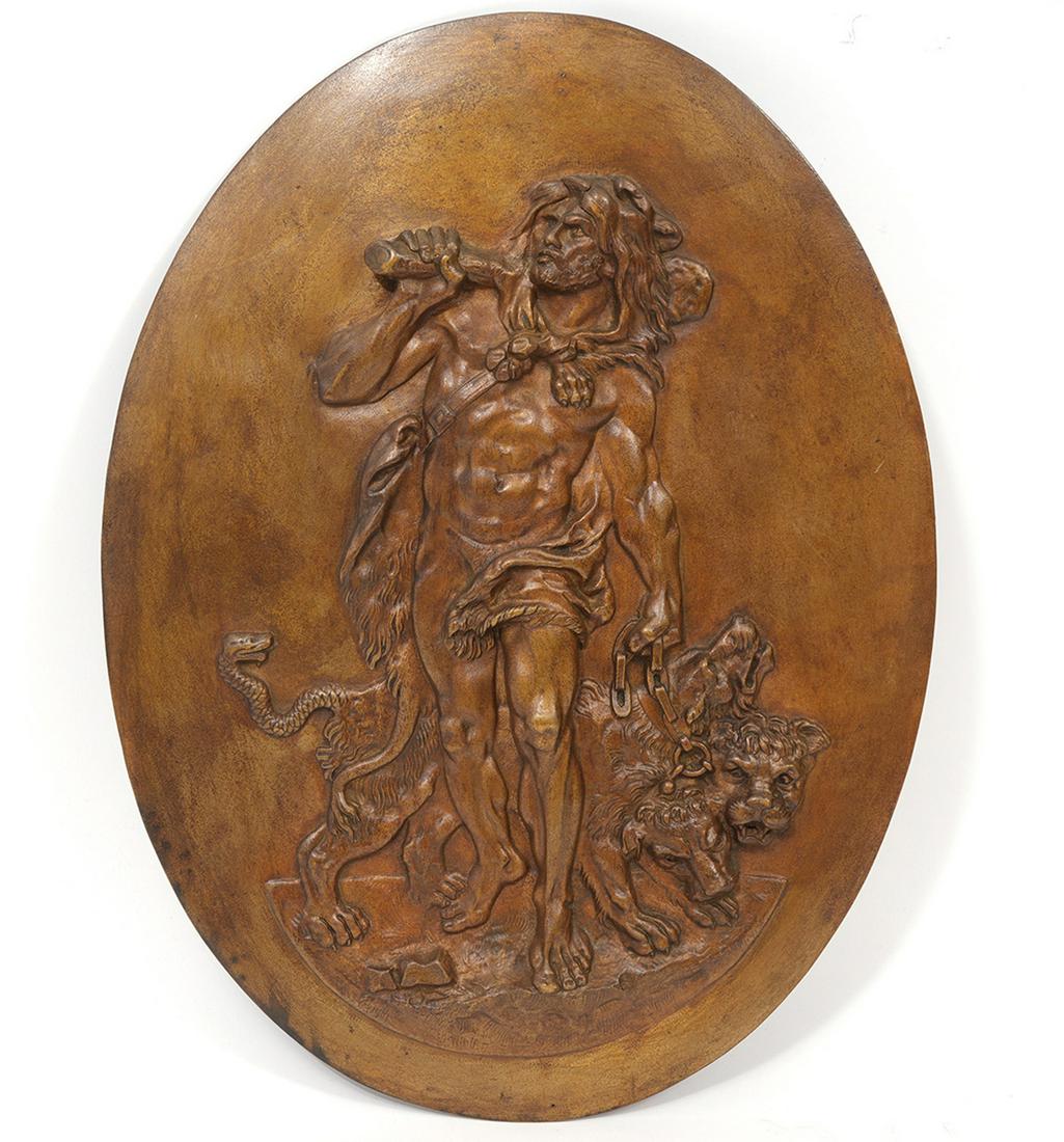 Hercules and Cerberus Bronze Relief Oval Plaque (1 of 6)