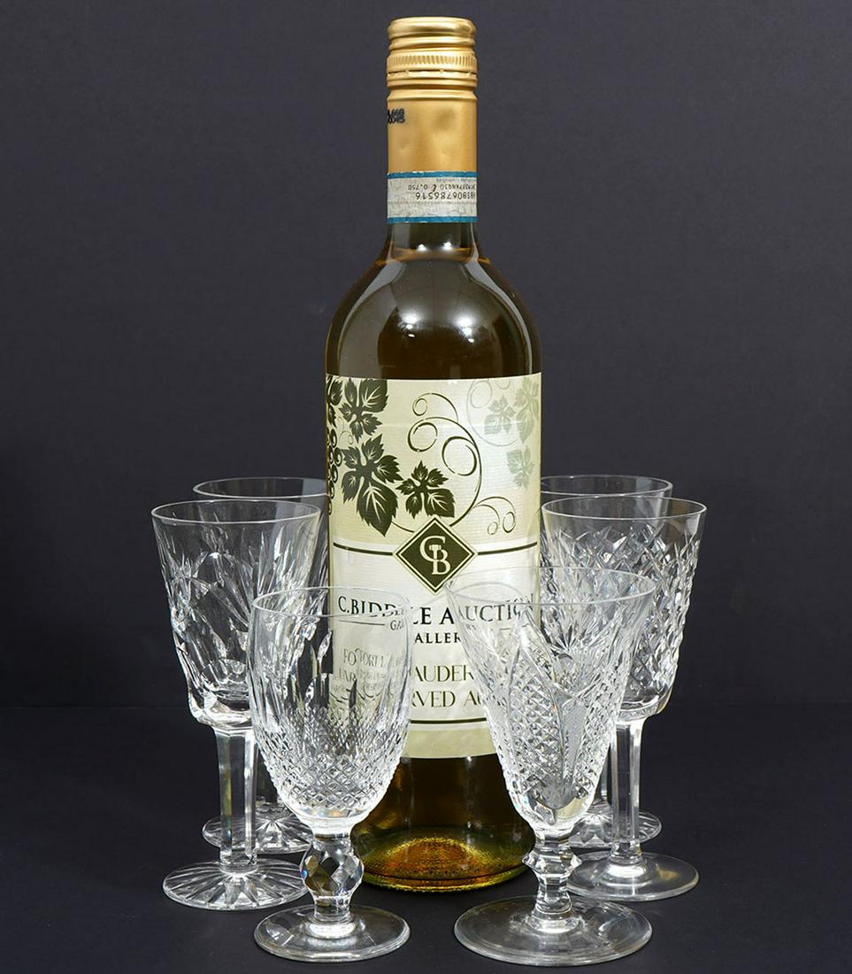 6 Assorted Waterford Sherry/Port Glasses: 6 assorted Waterford Sherry/Port glasses. 4 @ 5â€™â€™ , 1 @ 4.5â€™â€™ , & 1 @ 4.25. Condition report: Good, no issues, please examine all photos closely. Contact C. Biddle Auction 