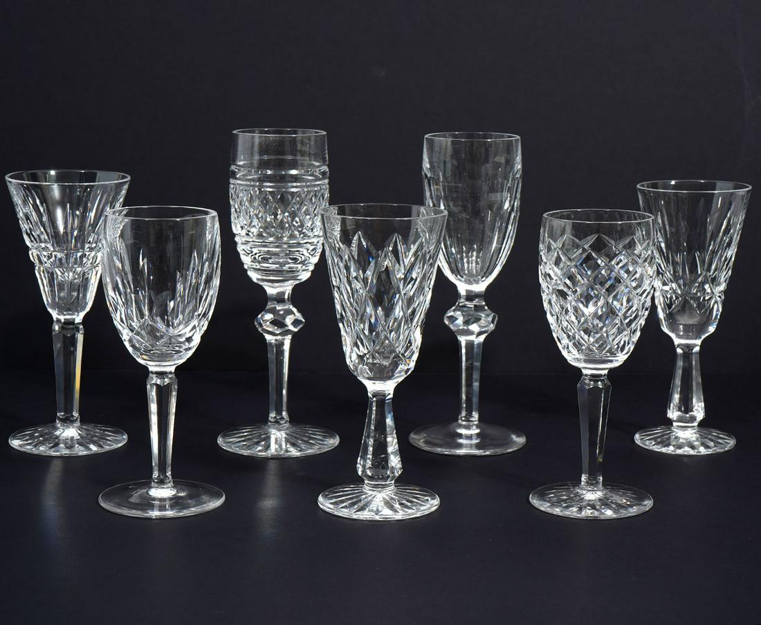 7 Assorted Waterford Sherry/Port Glasses: 7 assorted Waterford Sherry/Port glasses. 5 @ 5.25â€™' & 2 @ 6.25â€™â€™. Condition report: Good, no issues, no issues, please examine all photos closely. Contact C. Biddle Auction Galle