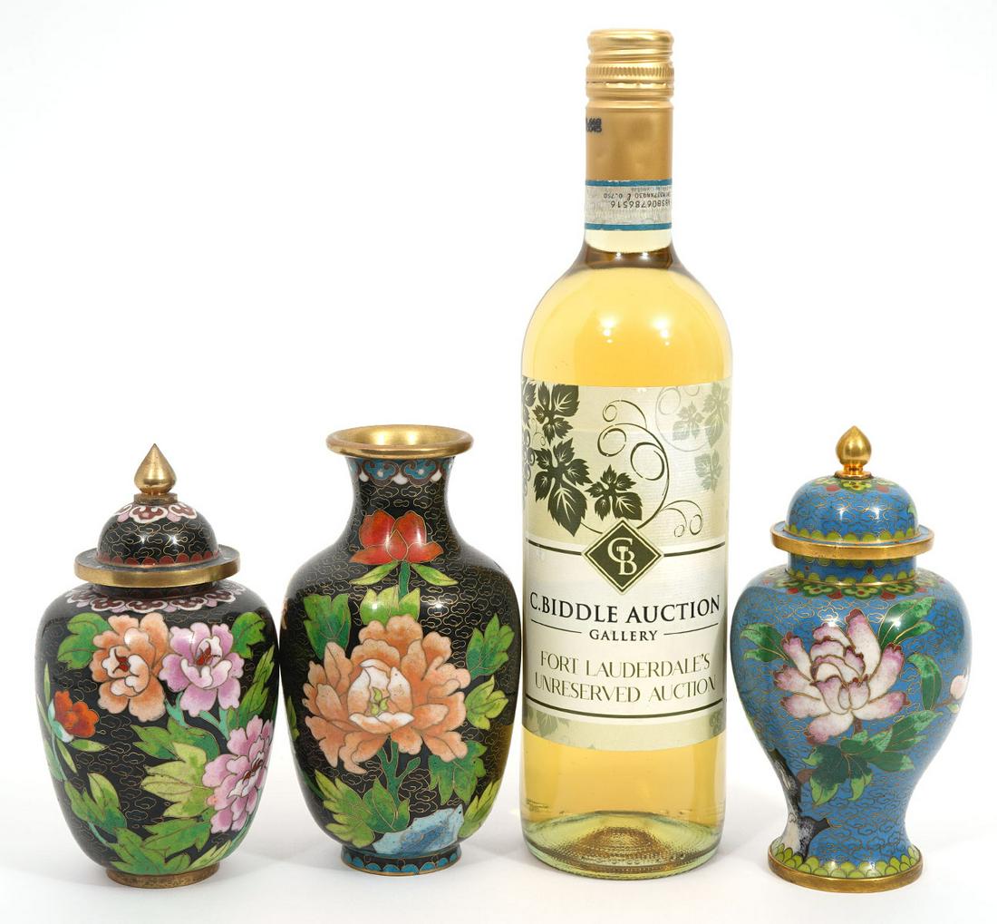 Chinese Floral Cloisonne Group Urns & Vase (1 of 8)