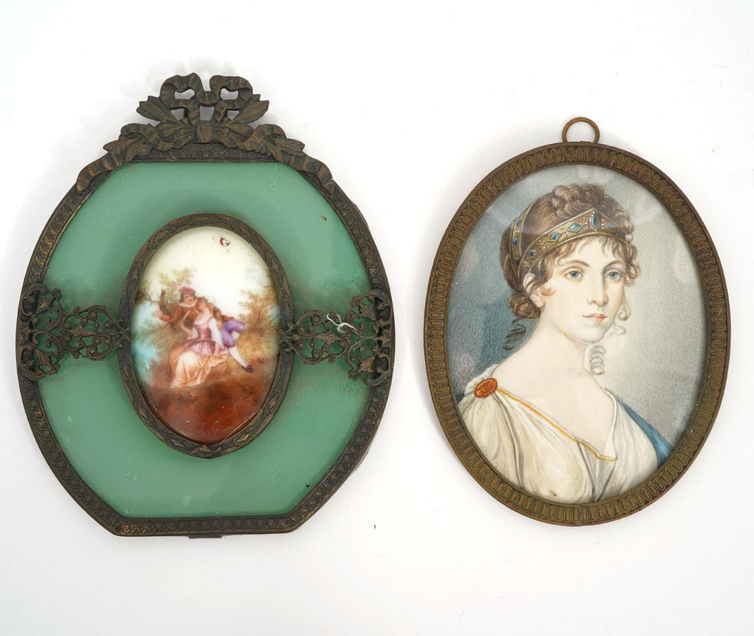 Two French Painted Miniatures in Metal Frames (1 of 5)