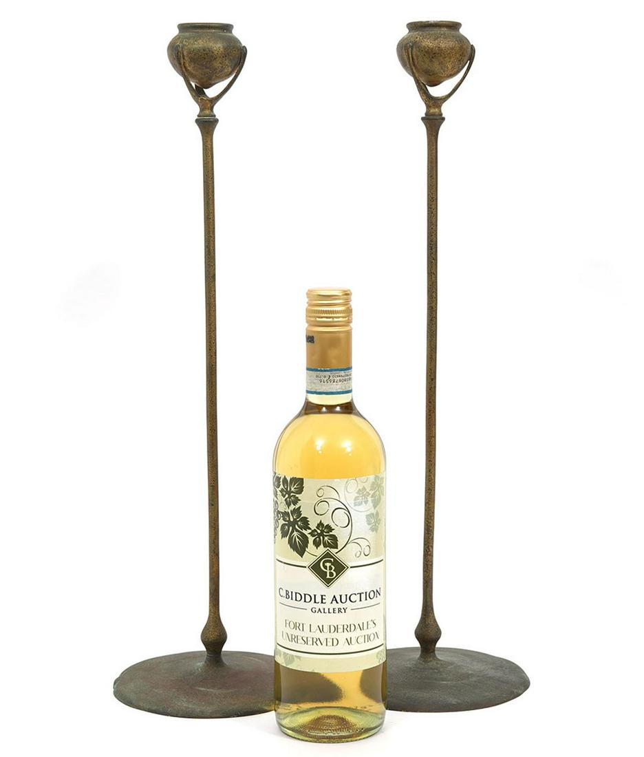 Pair of Tiffany Studios Bronze Candlesticks (1 of 7)