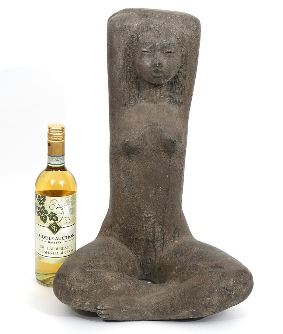 Chuck Dodson Sculpture of Nude Woman: Chuck Dodson, American (1908-1993). Original sculpture of nude woman sitting crossed legged by Florida artist Chuck Dodson who was a resident artist at the renowned Grove House Studios in Coconut Grov