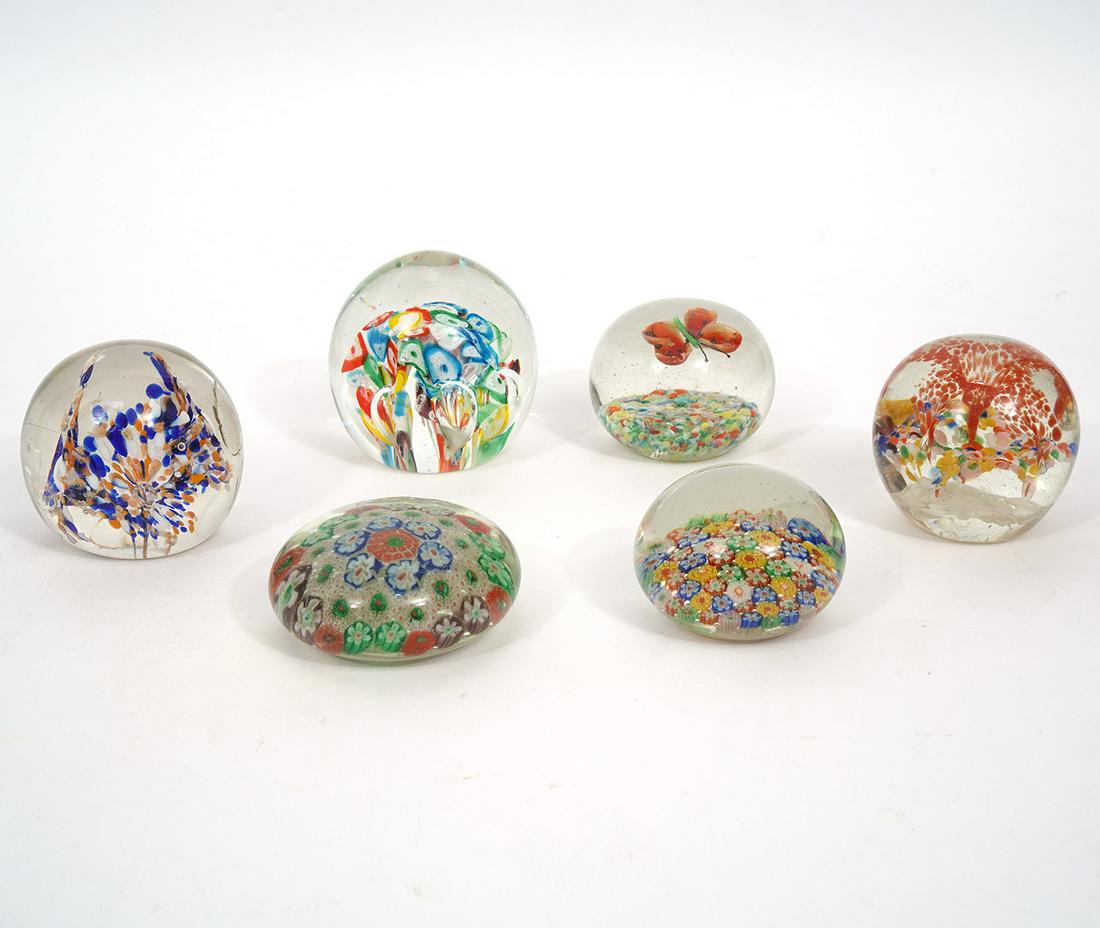 Six Multi-Color Art Glass Floral Orb Paperweights (1 of 7)