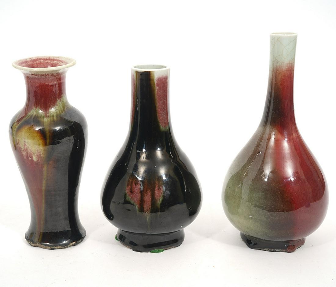Three Chinese Flambe-Glazed Vases One Signed (1 of 6)