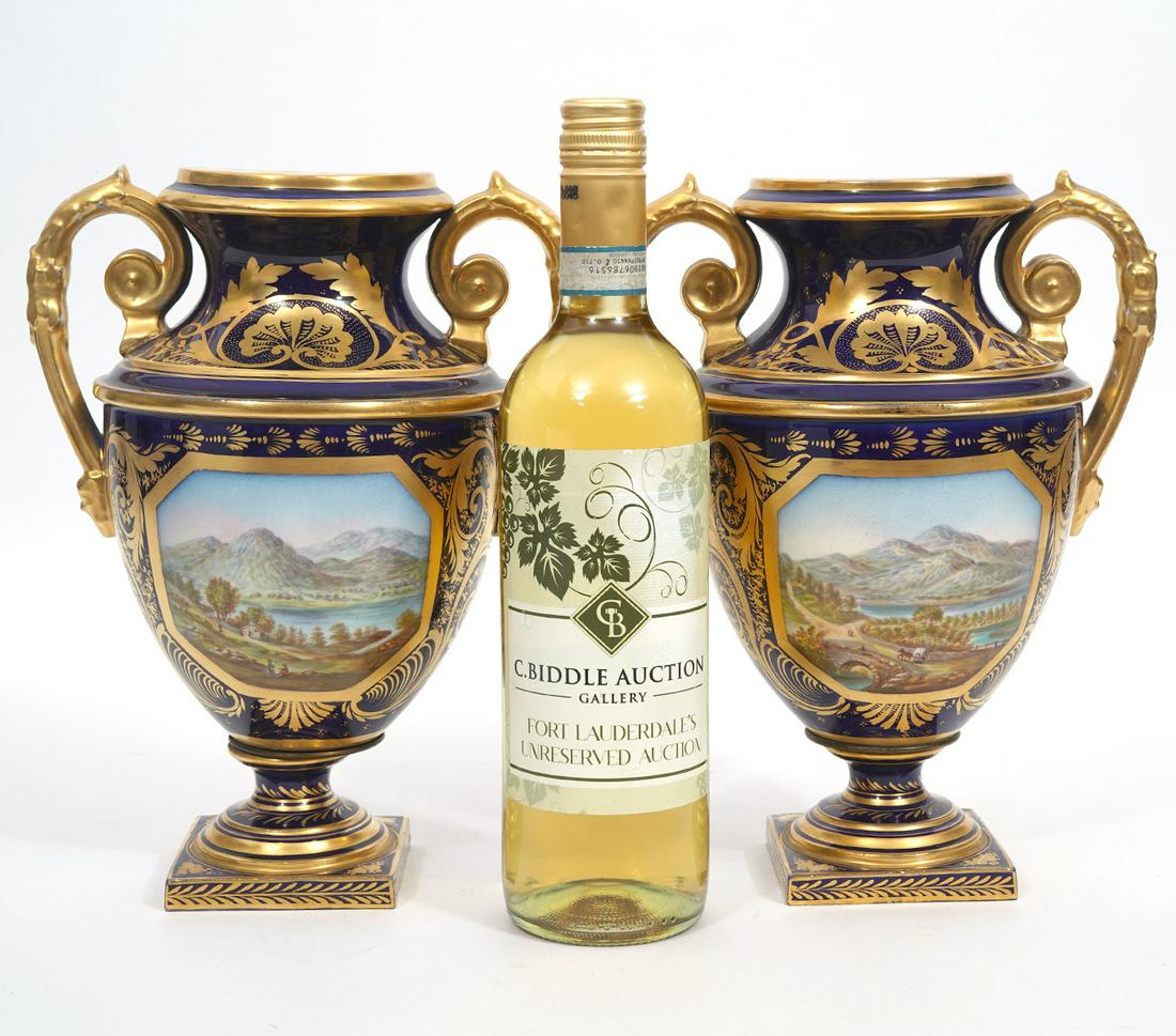 Attrib. Royal Crown Derby Gilt Cobalt Urns Pair (1 of 10)