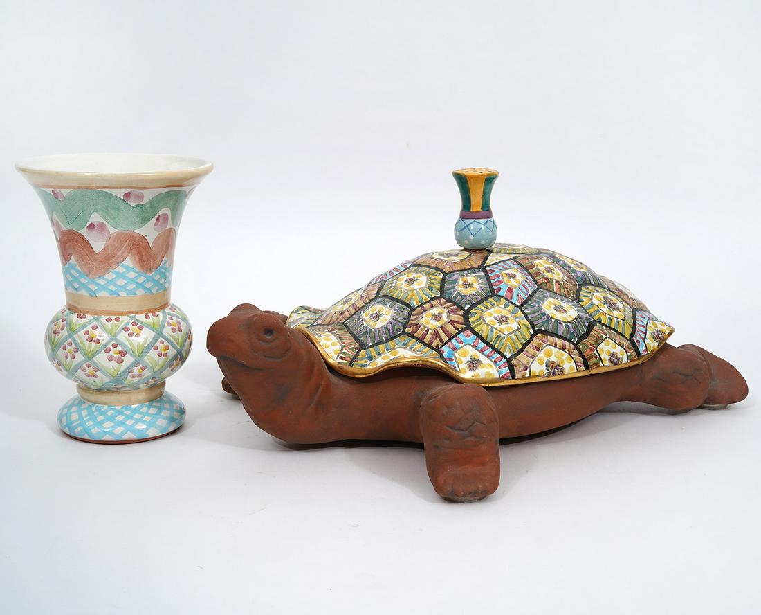 Mackenzie Childs Pottery Turtle Tureen & Vase (1 of 10)