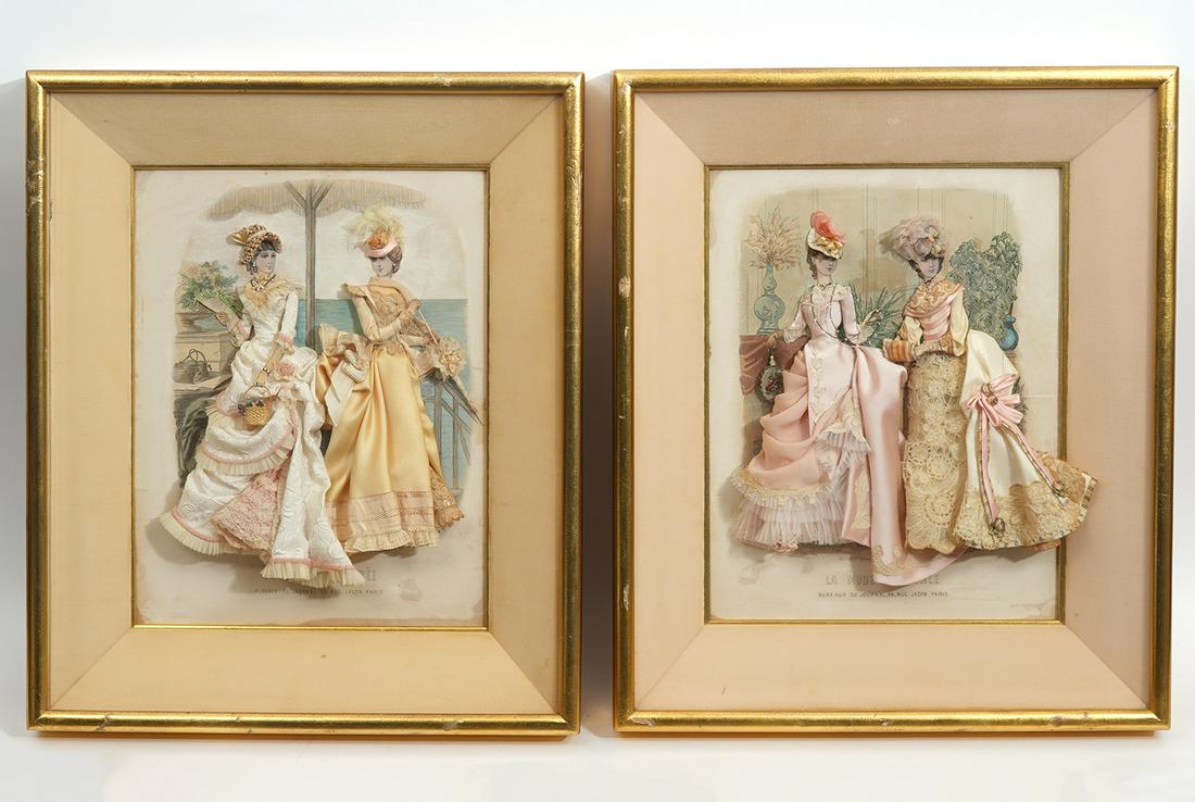 French Fashion Prints With Fabric Shadowbox (1 of 5)