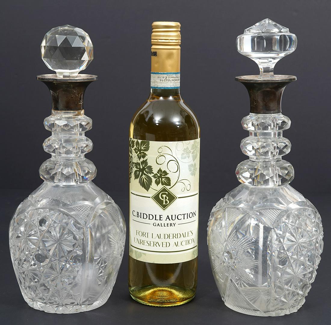 Two Cut Crystal English Sterling Collar Decanters (1 of 6)