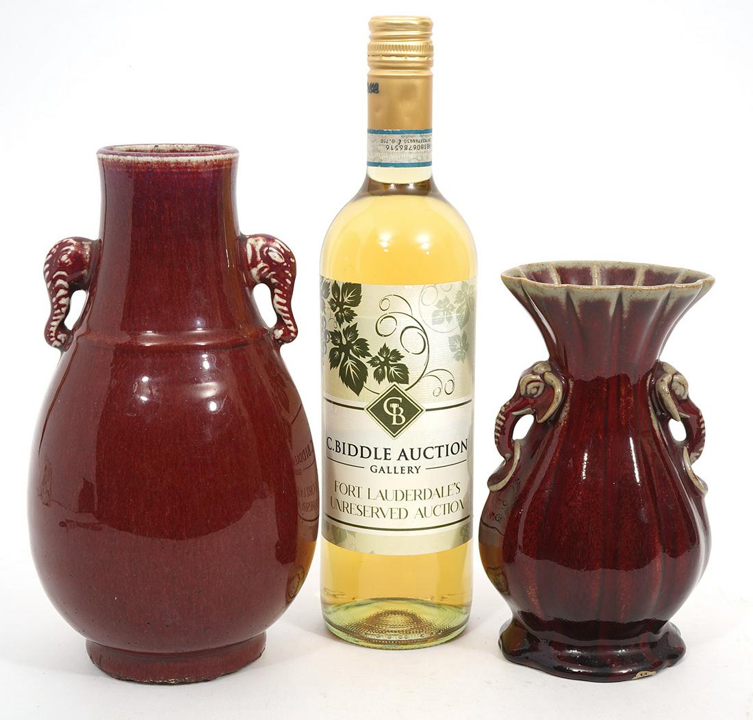 2 Chinese Oxblood Vases Elephant Head Handles (1 of 10)