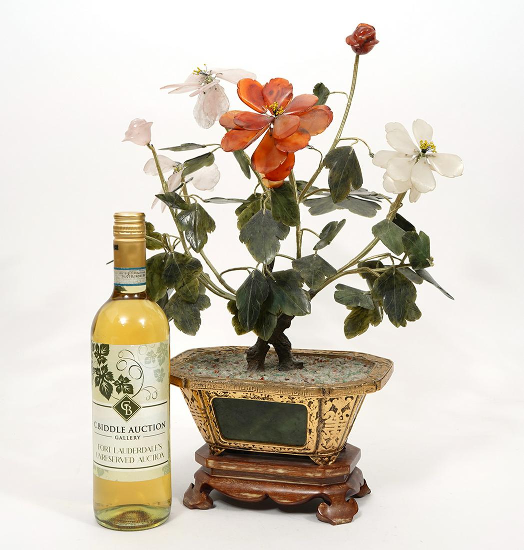 Chinese Hardstone Tree in Brass Pot w/ Stand (1 of 7)