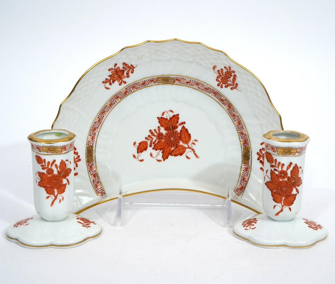 Herend Apponyi Orange Candlesticks & Plate (1 of 4)
