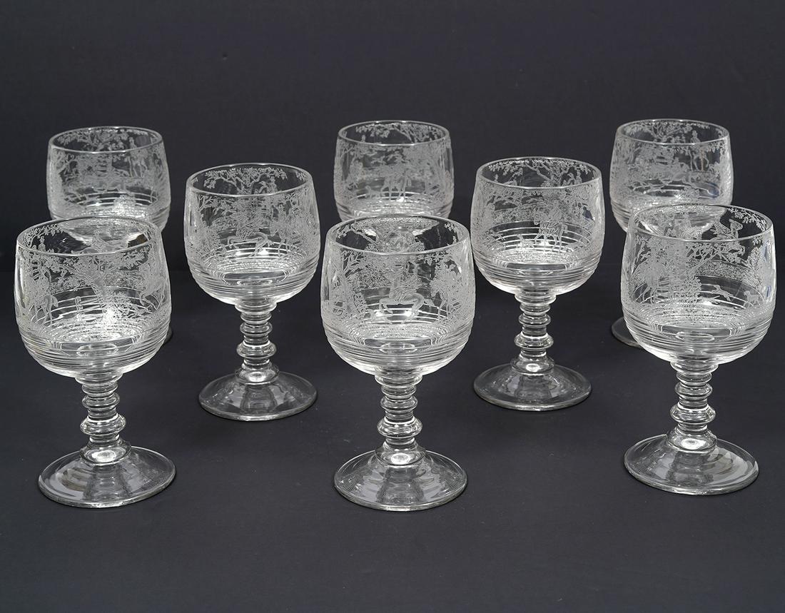 8 English Etched Uranium Glass Goblets (1 of 5)