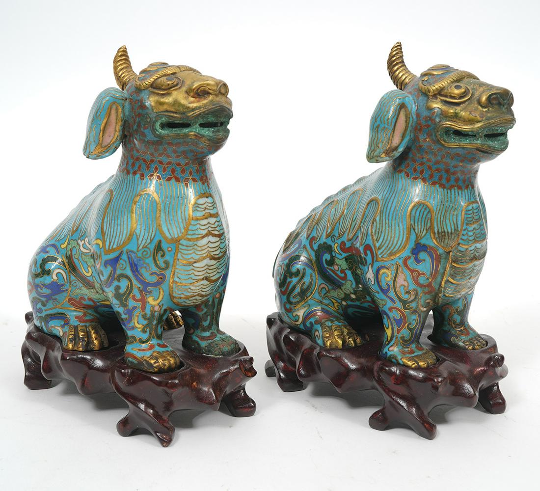 Pair of Chinese Cloisonne Qilin Dragon Figure (1 of 7)