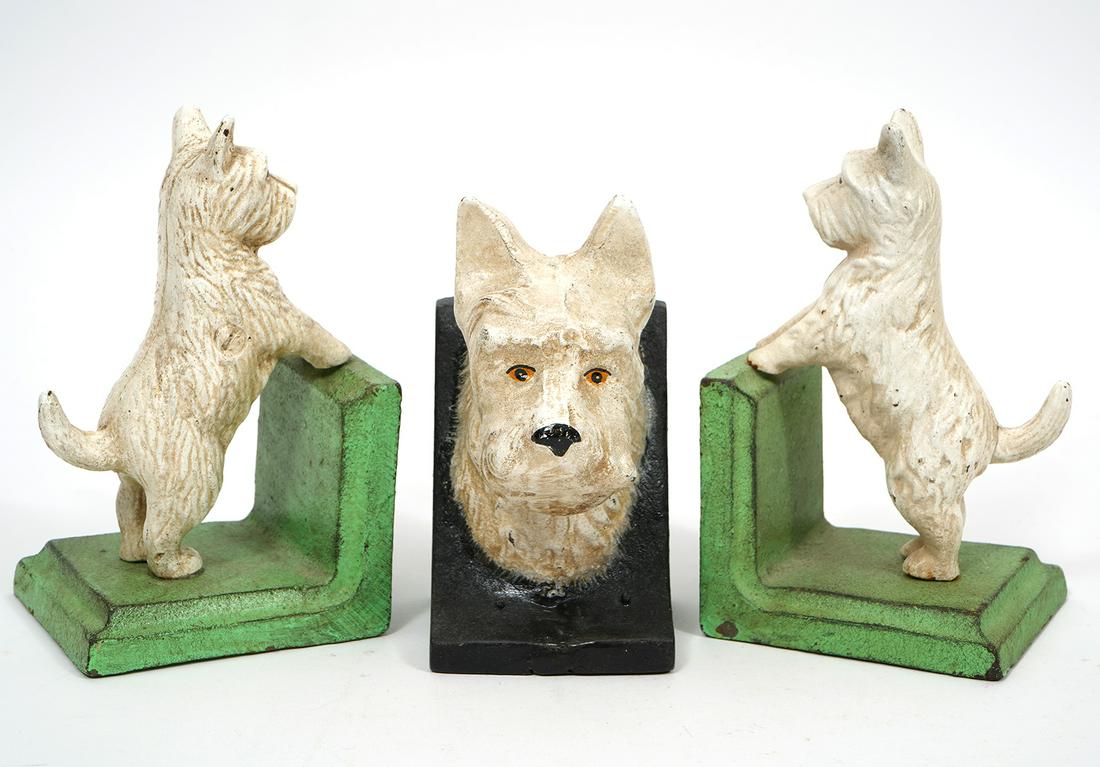Painted Cast Iron Scottie Bookends & Door Stop (1 of 6)