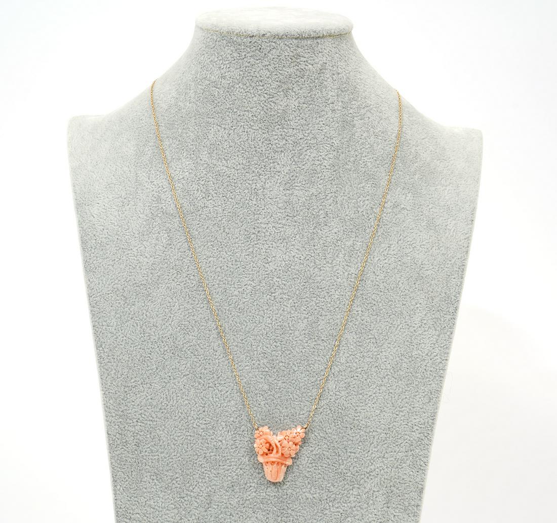 Carved Coral Flower Bouquet 14K YG Necklace (1 of 5)