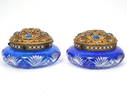 Pr. Austrian Bohemian Glass Jeweled Bronze Jars