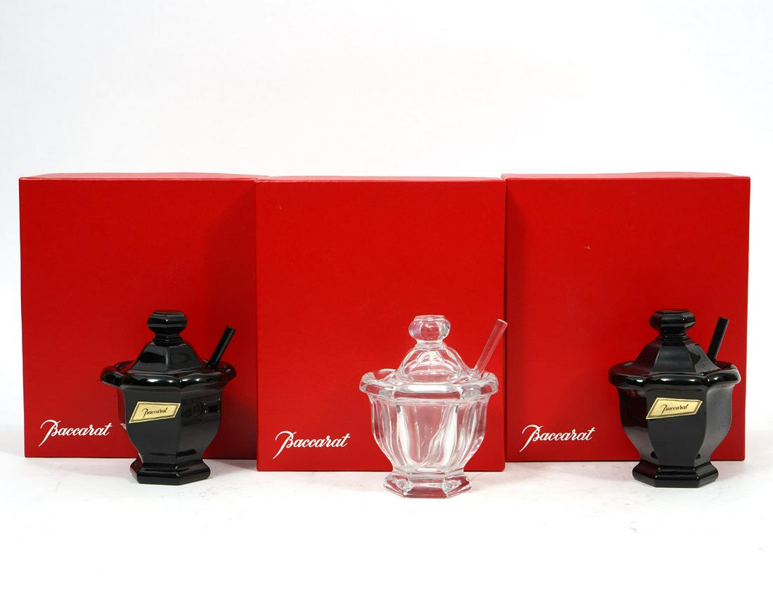 Three Baccarat Crystal Condiment Jars w/ Spoon (1 of 6)