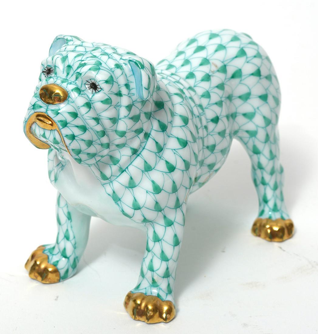 Herend Green Fishnet Bulldog Porcelain Figure (1 of 5)