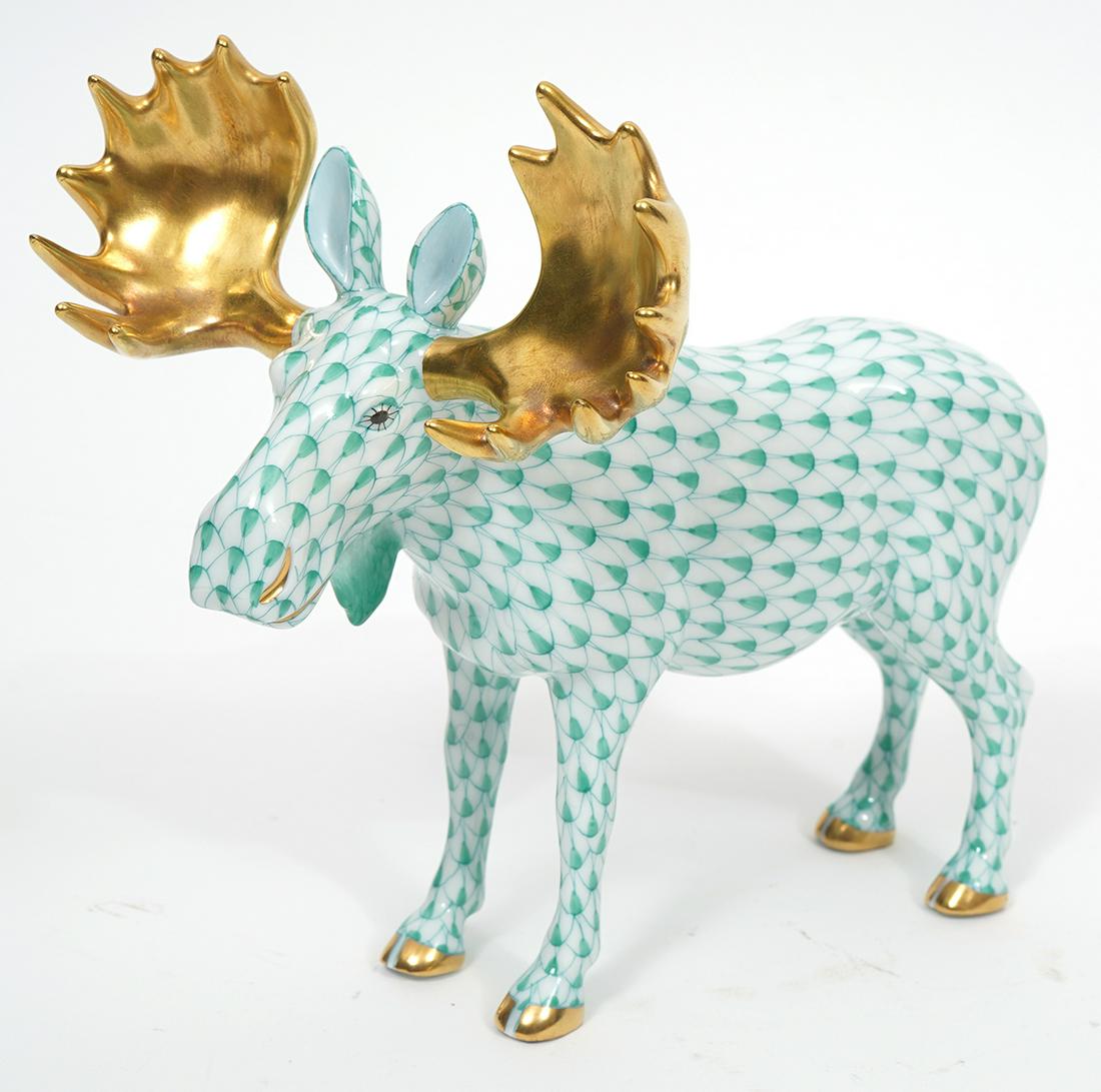 Herend Green Fishnet Moose Porcelain Figure (1 of 6)