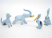 Four Herend Blue Fishnet Animals