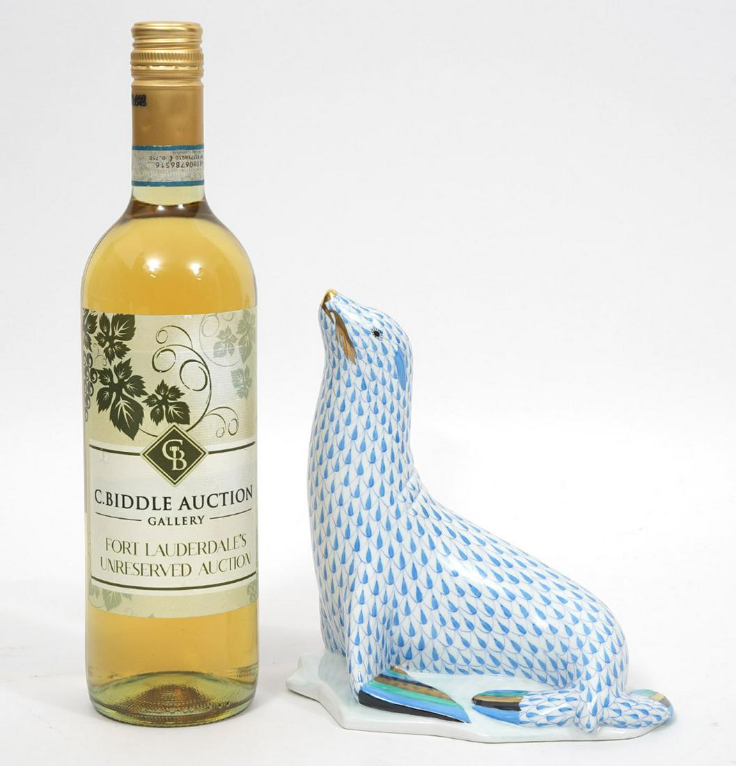 Herend Porcelain Blue Fishnet Sea Lion Figure (1 of 6)