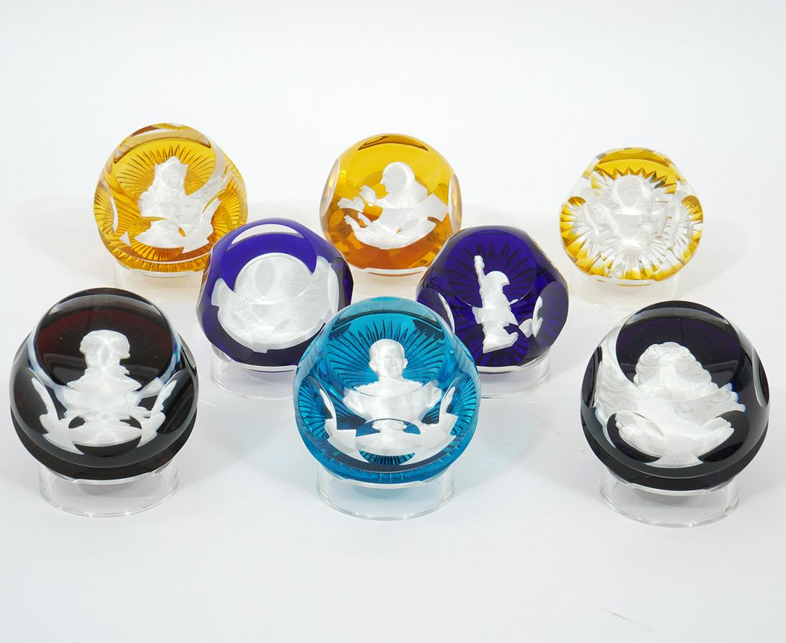 8 Baccarat Cameo on Crystal Paperweights (1 of 11)