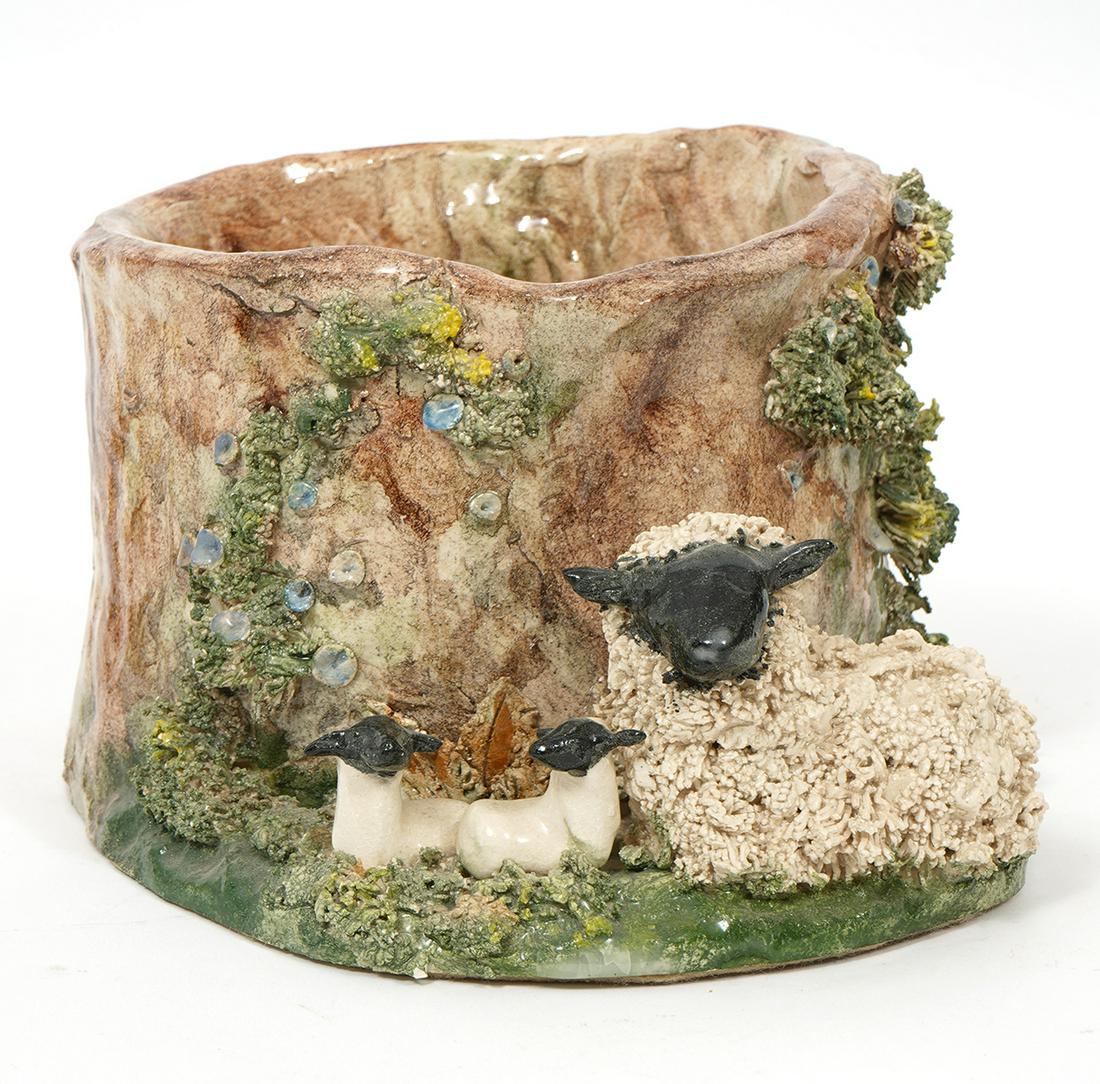 Artisanal Sheep in Garden Ceramic Pottery Planter (1 of 7)
