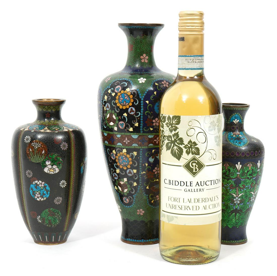 3 Japanese Enamel Floral Motif Vases (1 of 8)