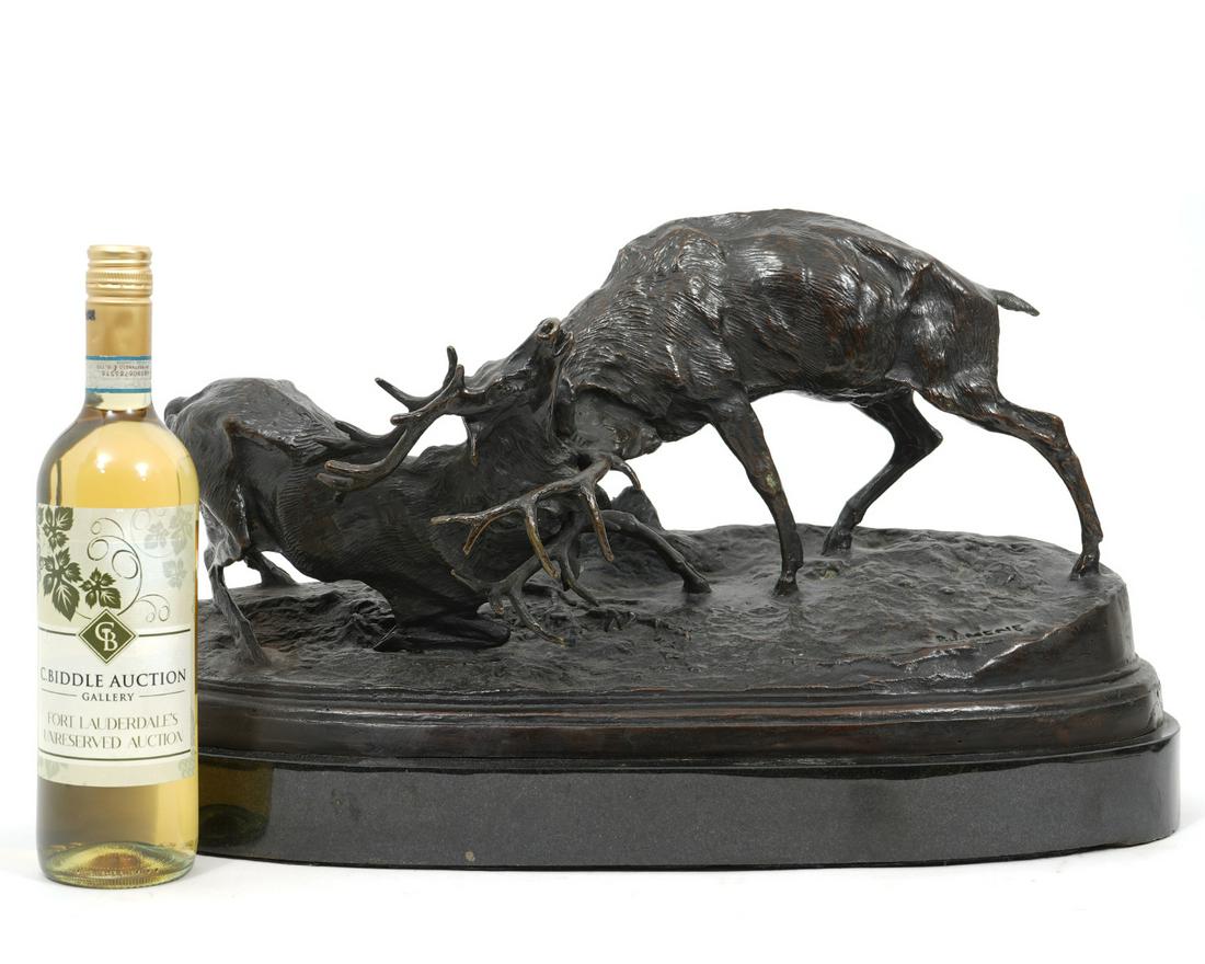 After PJ Mene Bronze Figure of Two Bucks Fighting (1 of 7)
