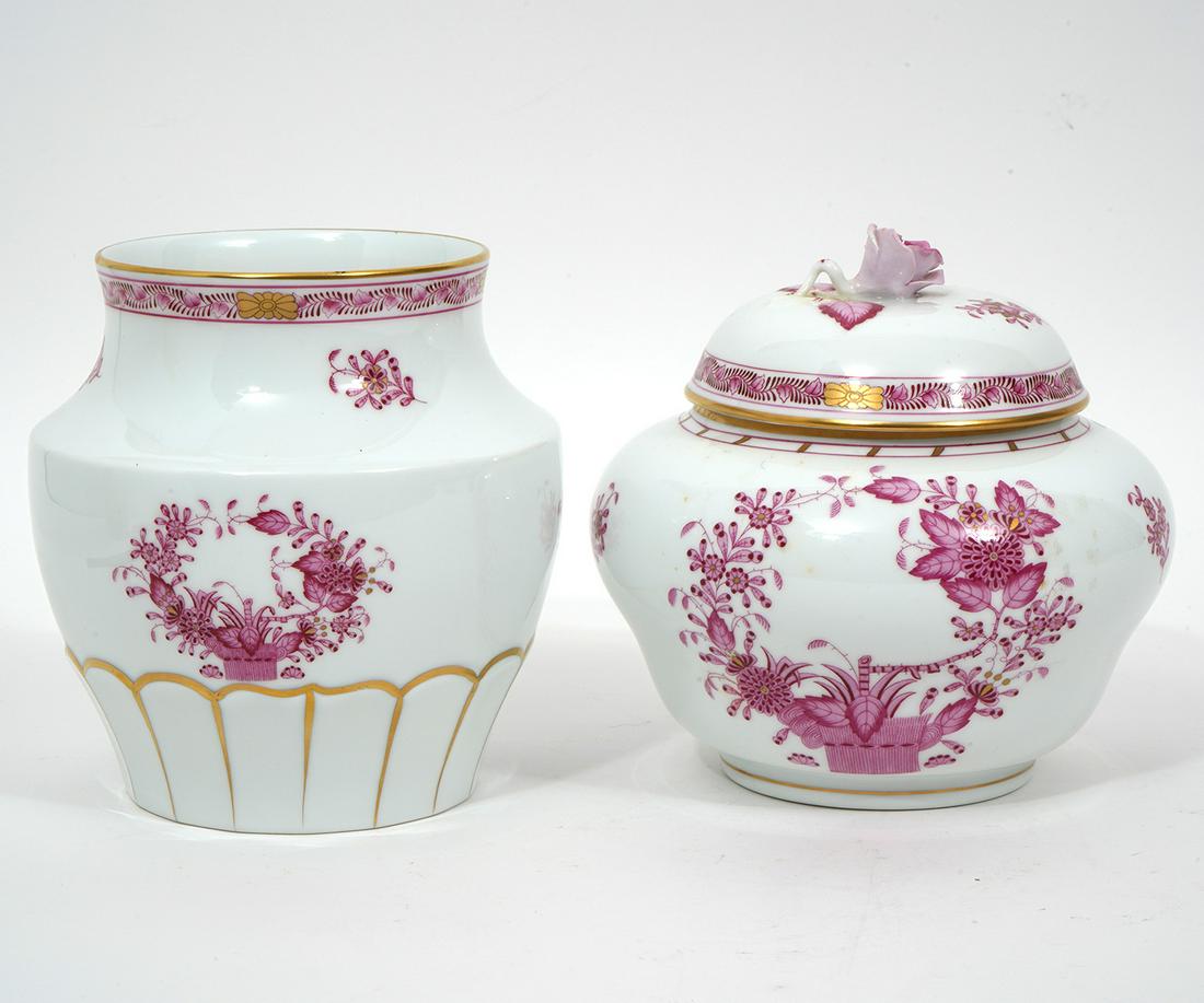 Herend Indian Basket Raspberry Vase & Jar (1 of 5)