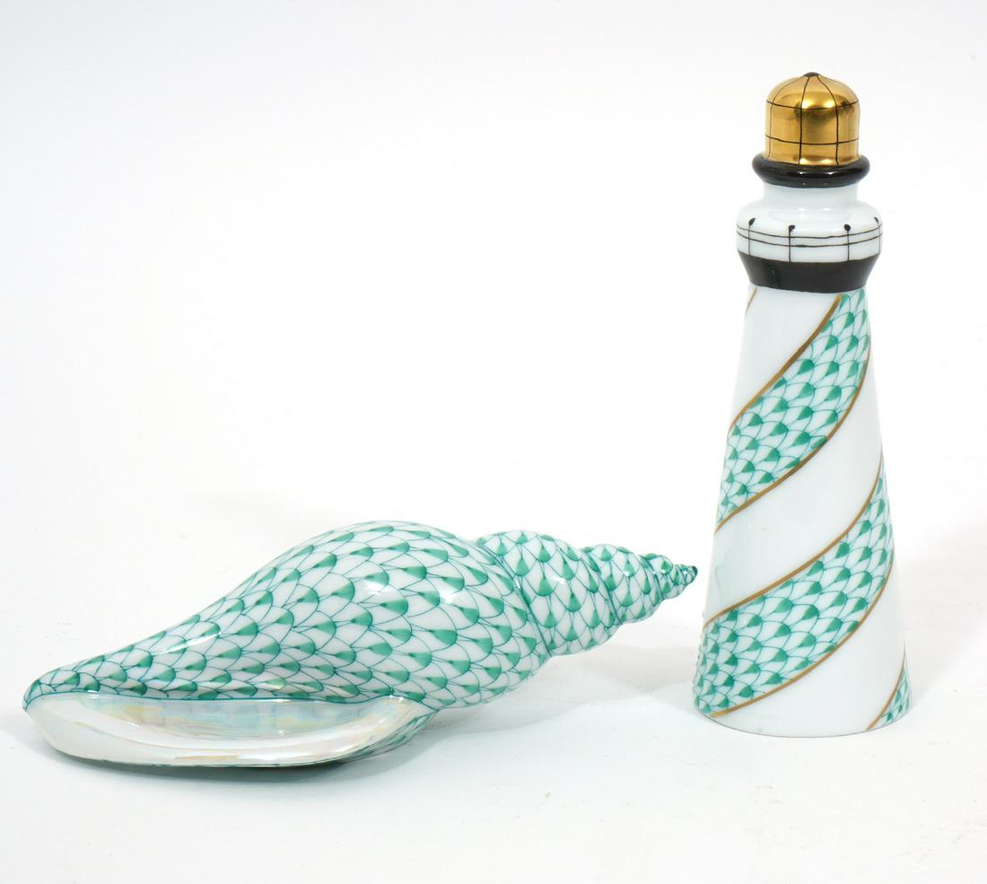 Herend Green Fishnet Lighthouse and Seashell (1 of 3)