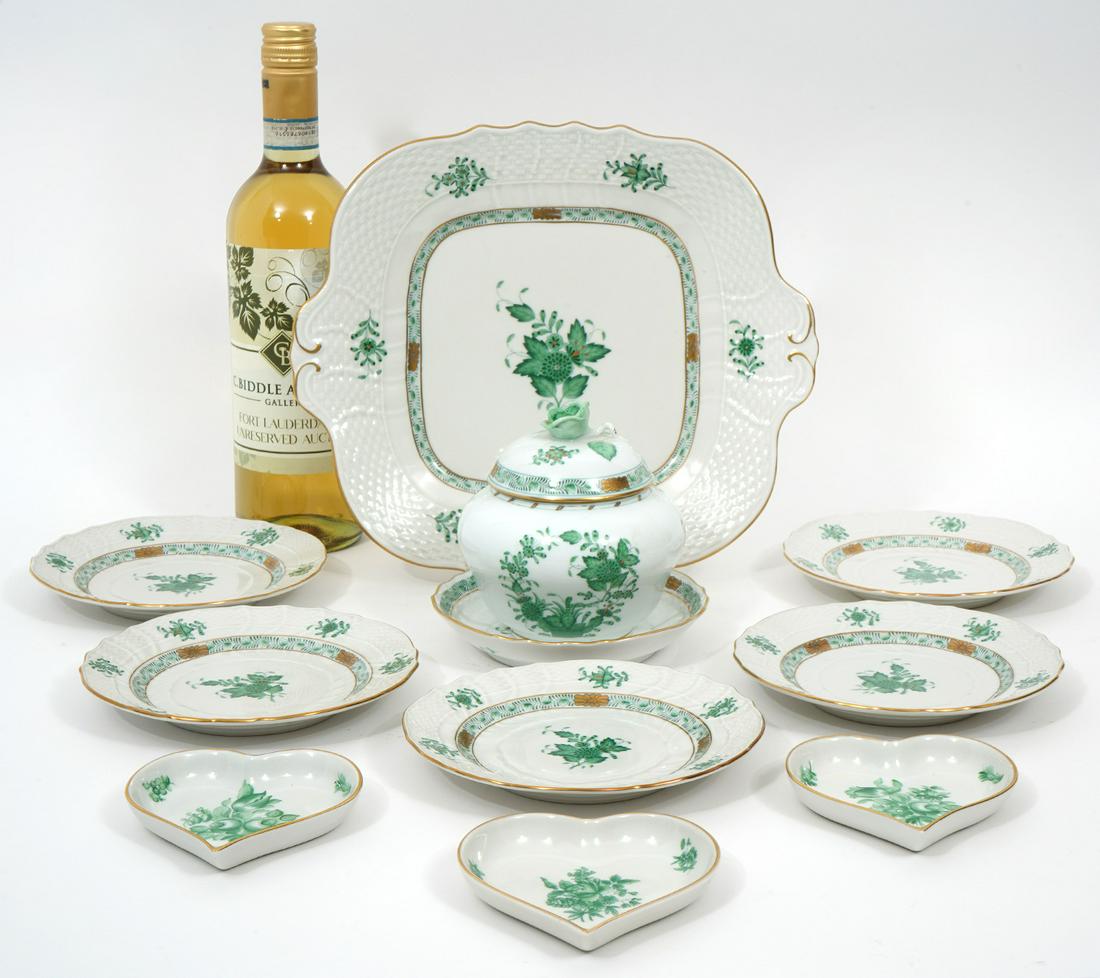 Group of 11Pcs Herend Apponyi Green Porcelain (1 of 8)