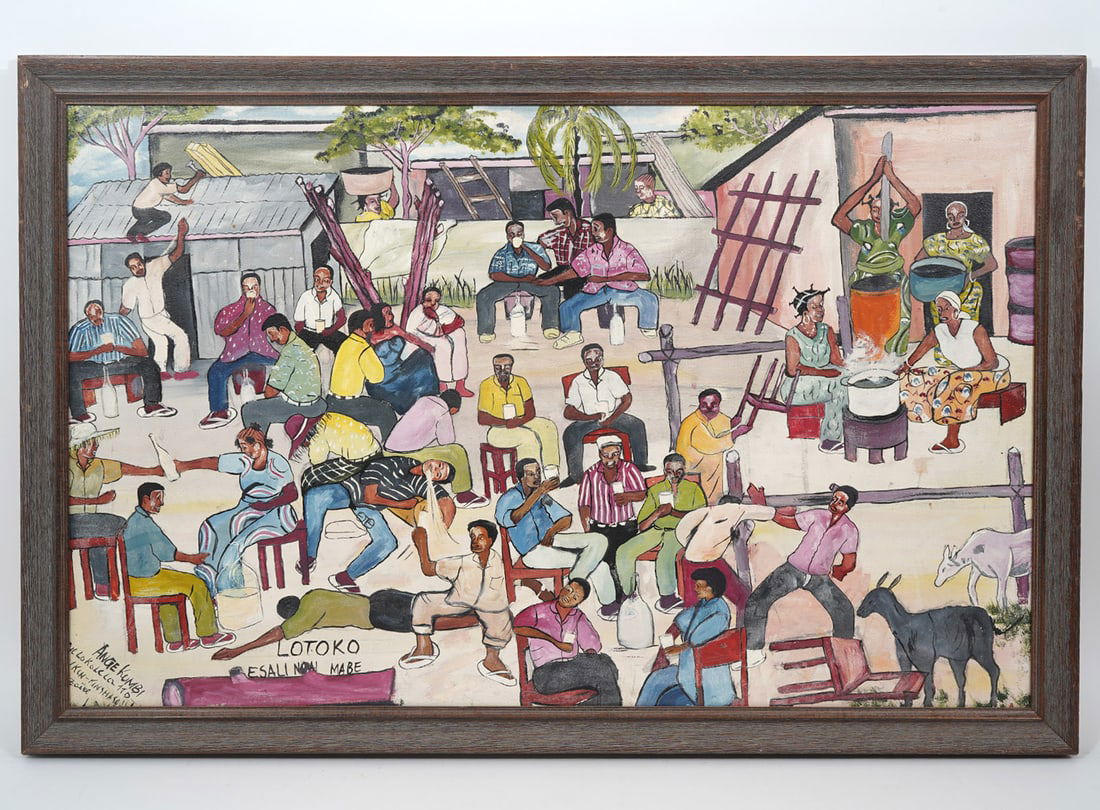 Ange Kumbi African Folk Scene Signed Painting (1 of 8)
