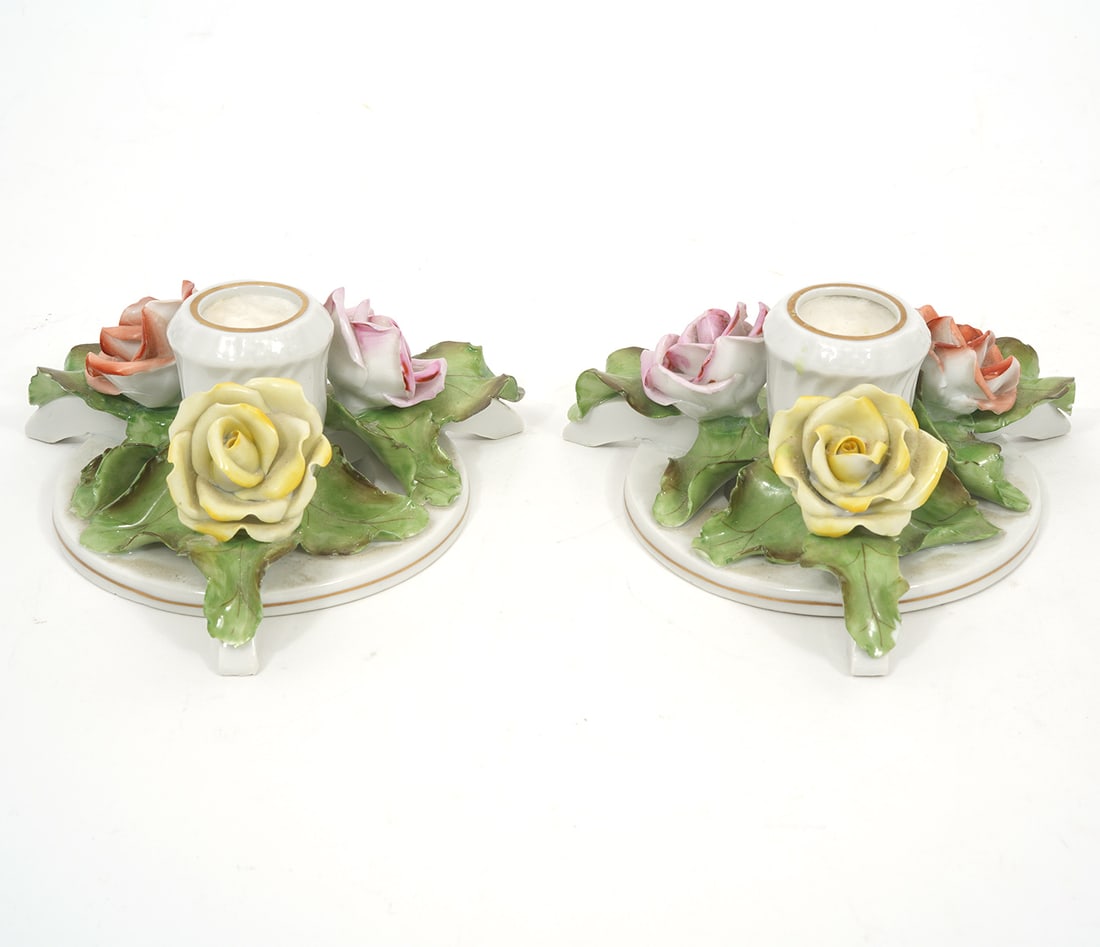 Pr of Herend Porcelain 'Roses' Candle Holders (1 of 6)