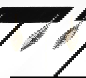 John Hardy 'Jai' Sterling Silver Twist Earrings: John Hardy 'JAI' sterling silver twisted-form earrings. Leaf-style with hammered textures with link style border. Marked "JAI Thailand". Weight - 8.2g. Condition report: Good condition, no issues, ple