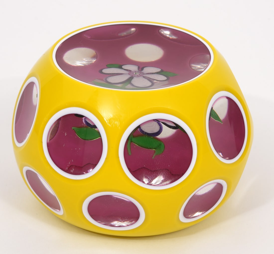 Perthshire Cut To Clear Cased Flower Paperweight (1 of 6)