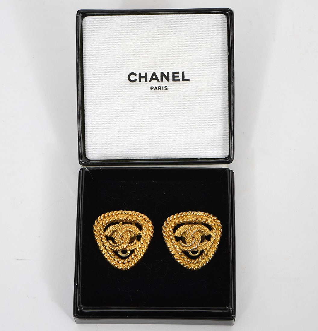 Chanel Gold-Tone Rope Style Clip-On Earrings (1 of 5)