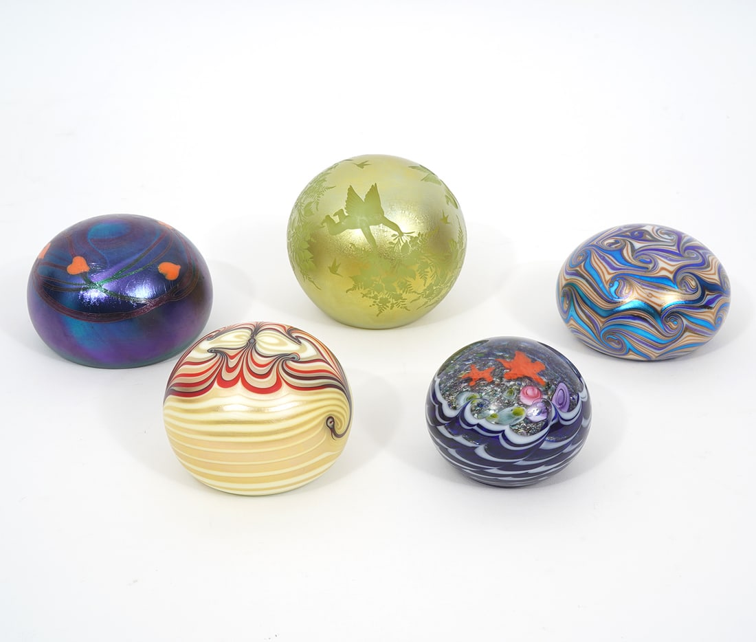Five Signed Art Glass Paperweights (1 of 12)