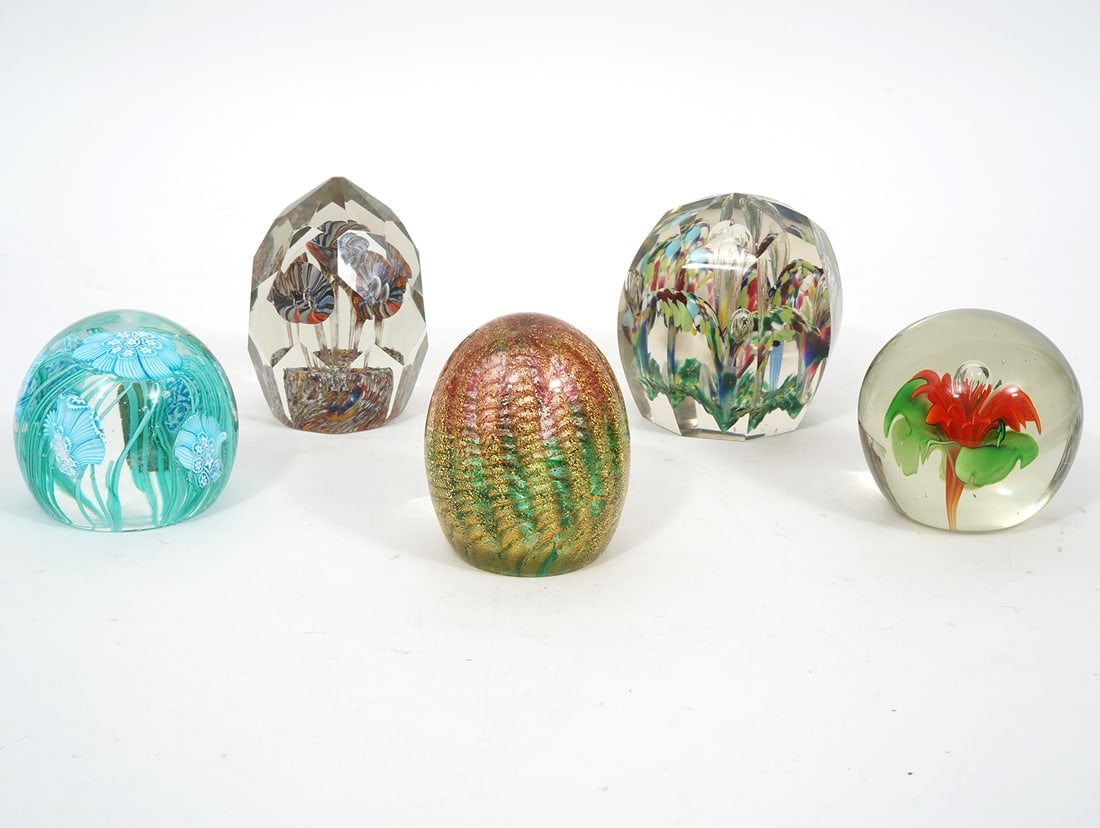 Group of Five Art Glass Paperweights (1 of 6)