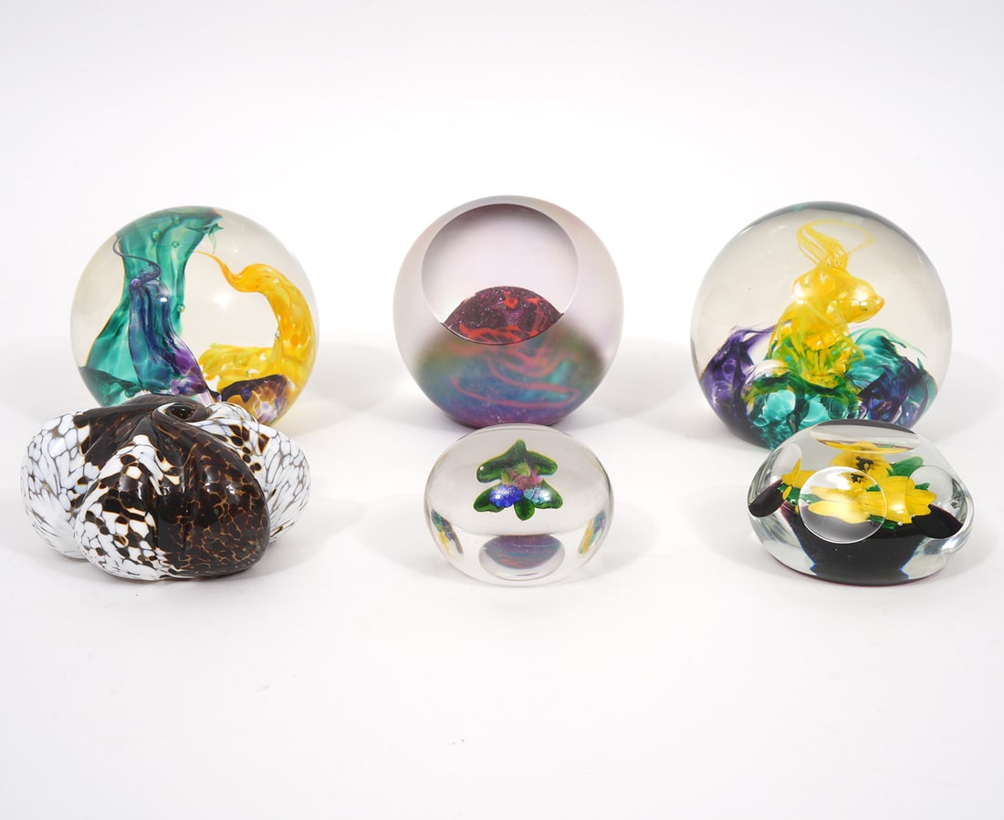 Group of Six Art Glass Paperweights (1 of 5)