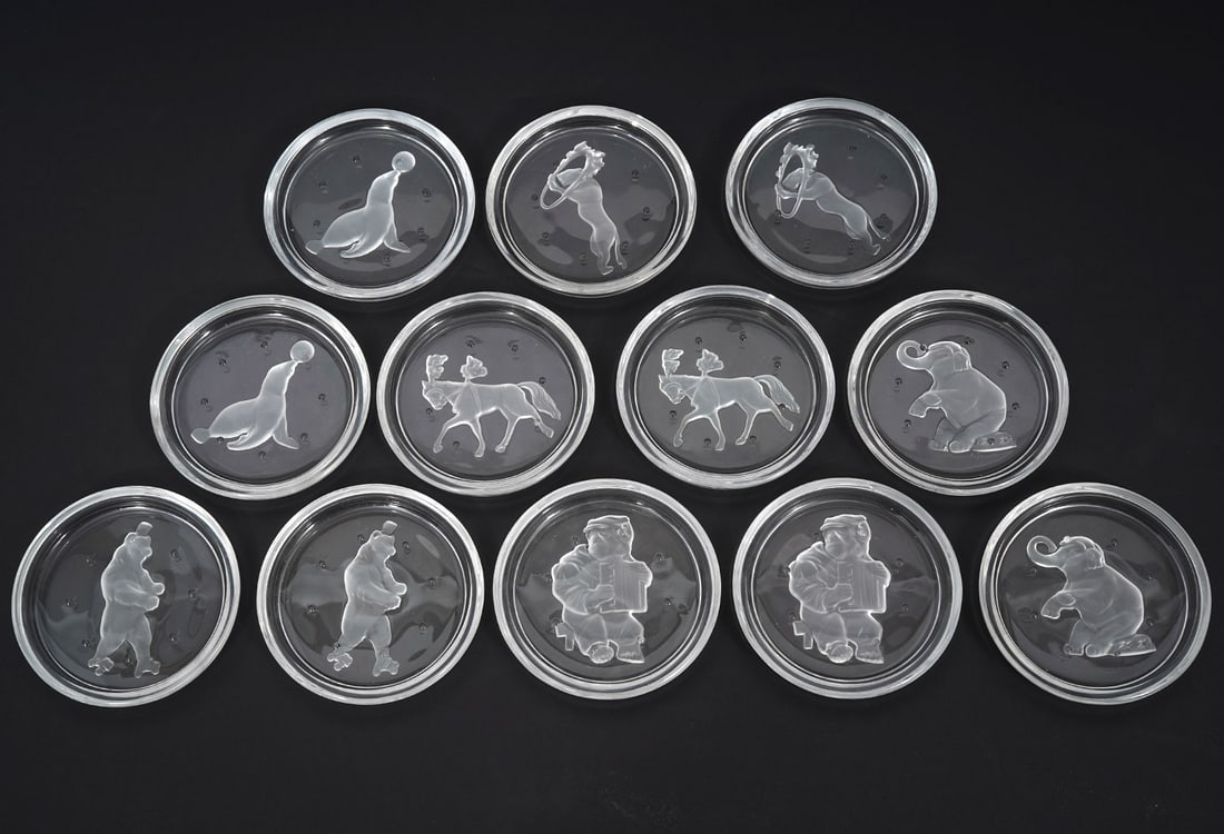 12 Val St. Lambert Circus Animal Intaglio Coasters (1 of 7)