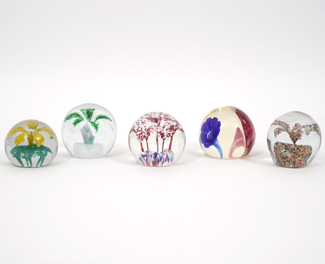 Group of Five Multi-Color Floral Paperweight (1 of 10)