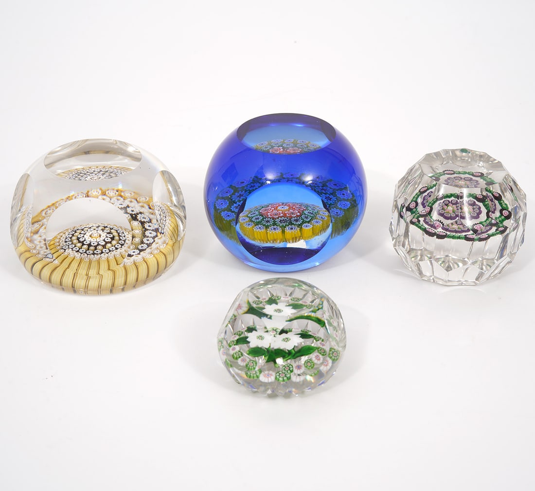 Group of 4 Baccarat-Style Millefiori Paperweights (1 of 12)